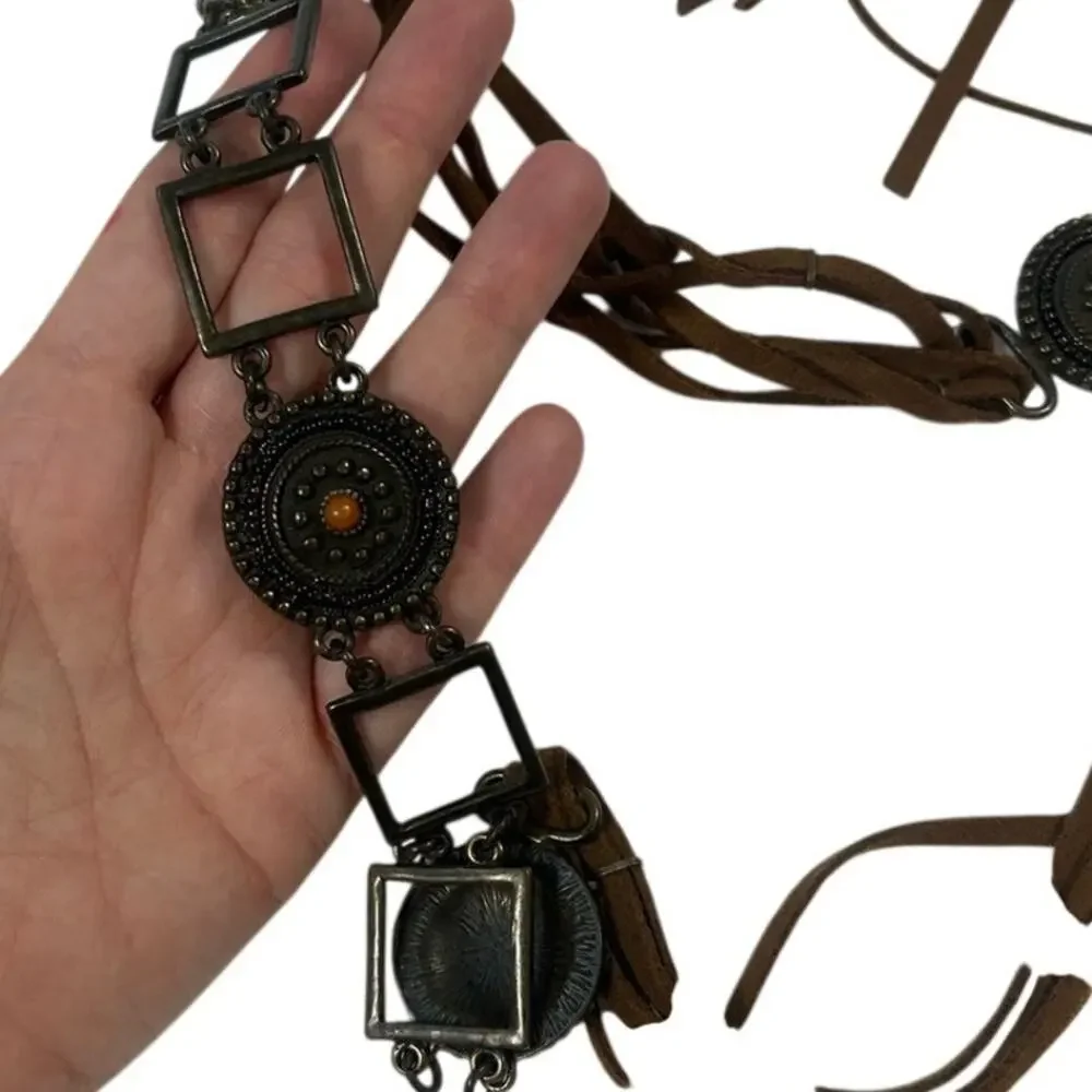 Vintage- Waist Belt- End Tassels- Bronze Metal Toned Harwear- Boho Rave- XL